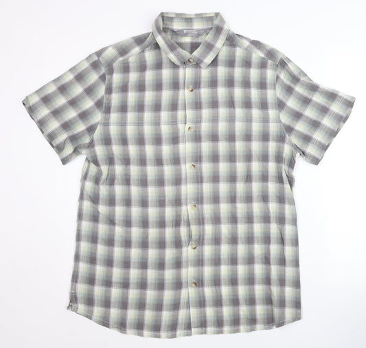 Mountain Warehouse Men’s Grey Plaid Cotton Short Sleeve Casual Shirt L
