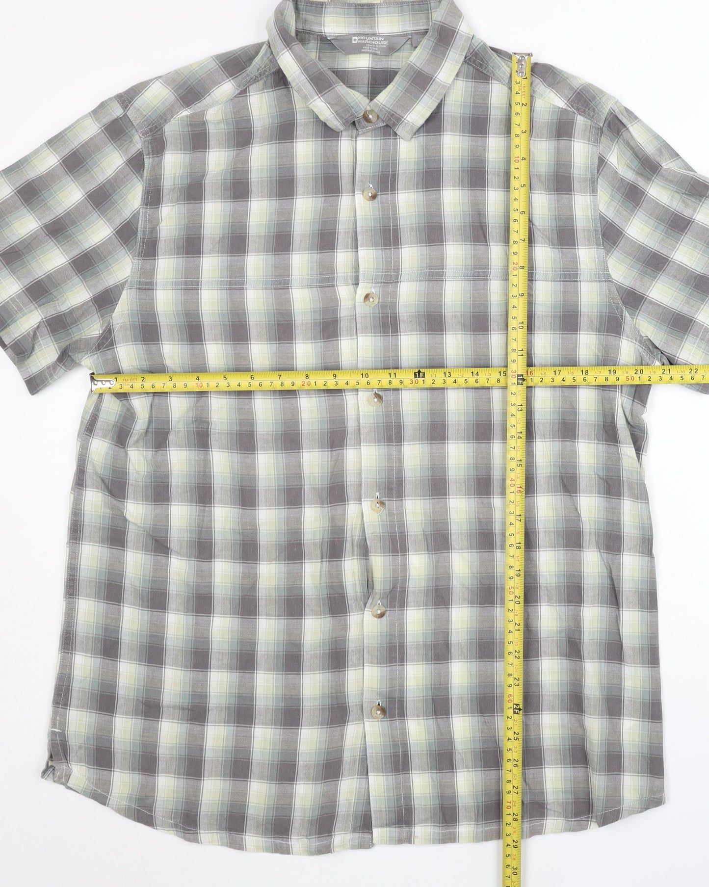 Mountain Warehouse Men’s Grey Plaid Cotton Short Sleeve Casual Shirt L