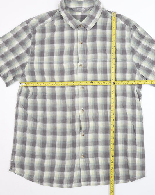 Mountain Warehouse Men’s Grey Plaid Cotton Short Sleeve Casual Shirt L
