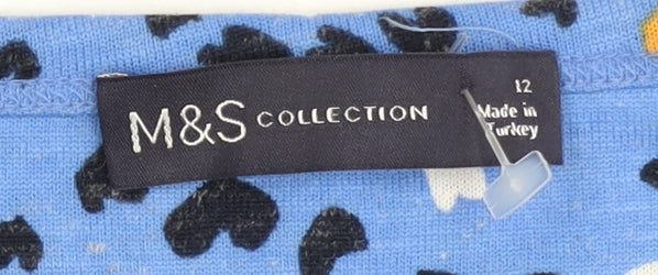 Marks and Spencer Womens Blue Animal Print Cropped T-Shirt Size 12