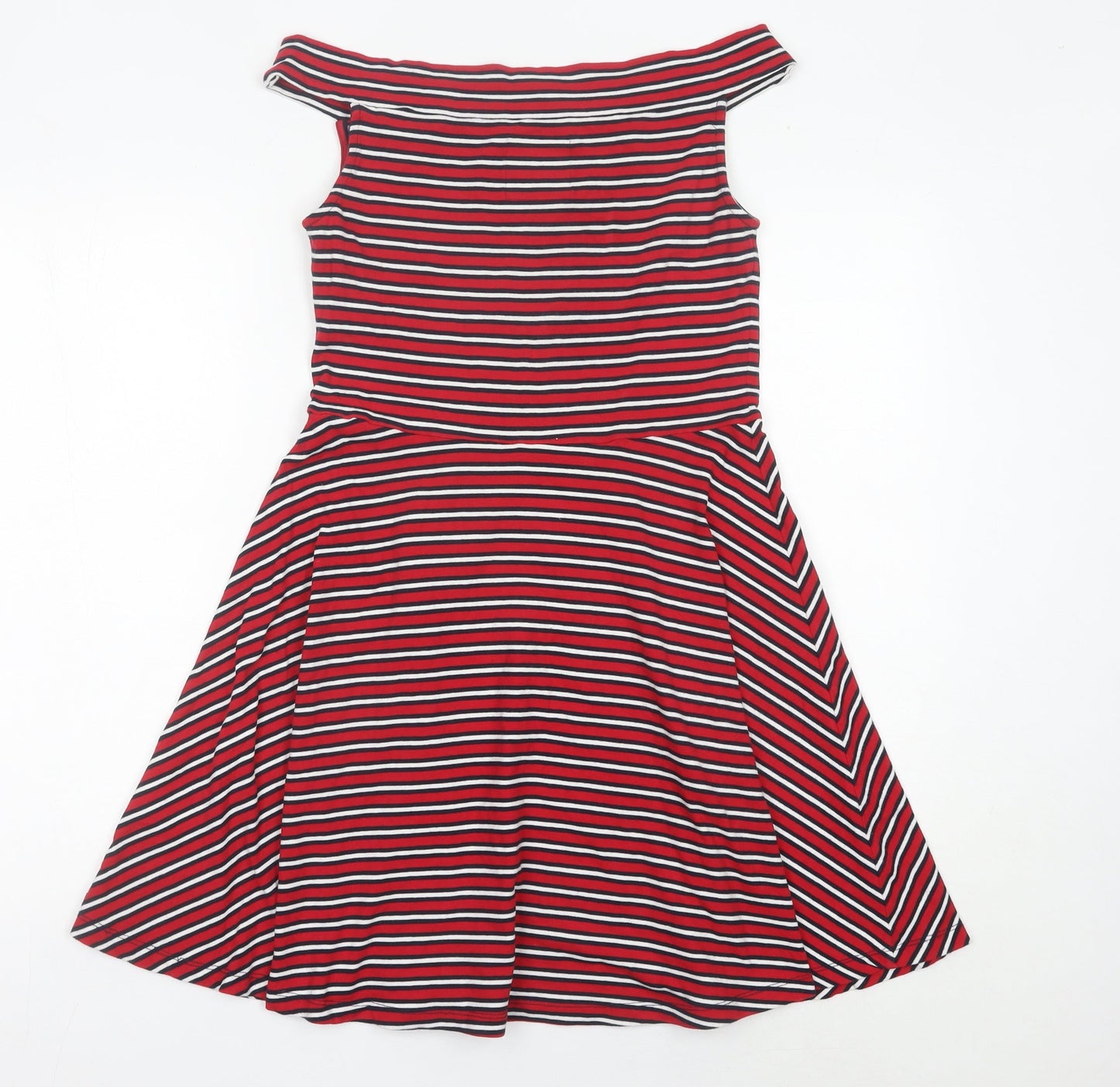 Superdry Women Red Striped A-Line Off Shoulder Dress Size M
