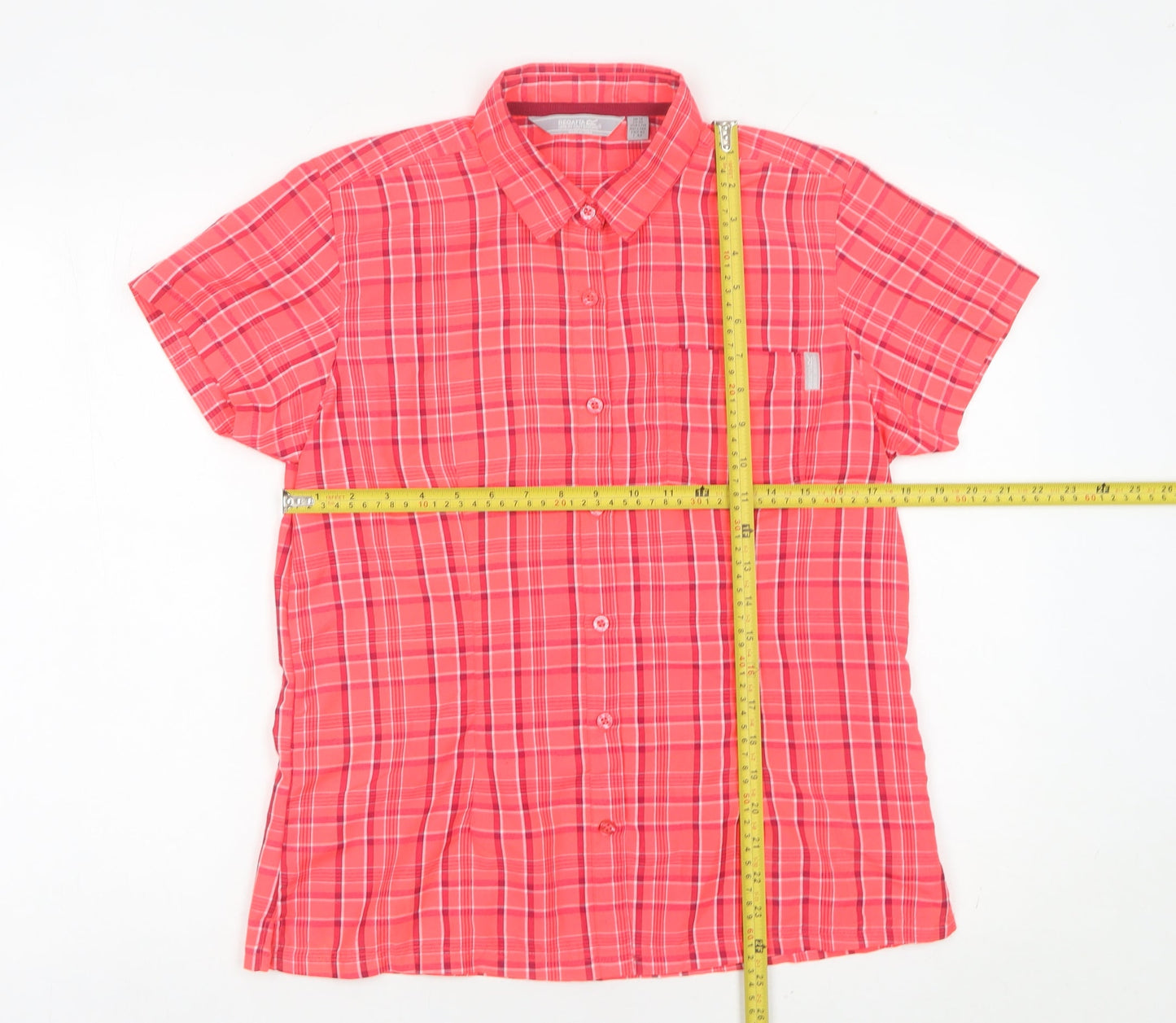 Regatta Women’s Pink Plaid Button-Up Shirt Size 14 Short Sleeve Outdoor