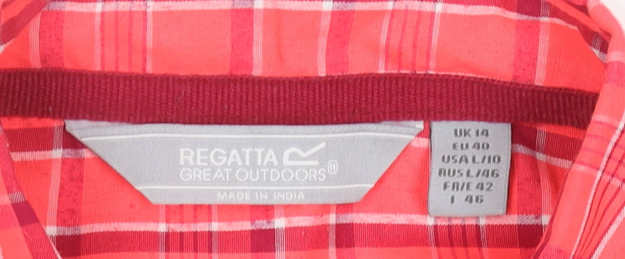 Regatta Women’s Pink Plaid Button-Up Shirt Size 14 Short Sleeve Outdoor