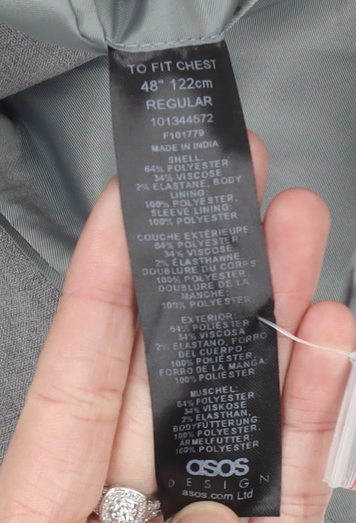 Brand and care label for ASOS Design Men’s Grey 48 Chest Blazer Jacket Regular Fit
