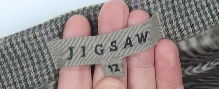 Jigsaw Women’s Brown Wool Check Pencil Skirt Size 12 Lined