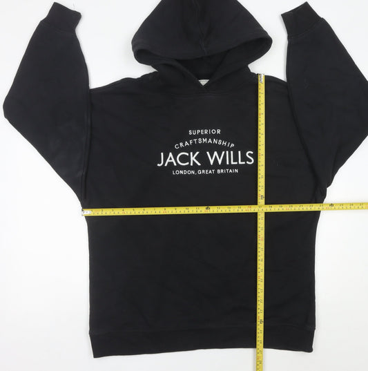 Jack Wills Womens Black Hoodie UK 12 Logo Pullover Sweatshirt