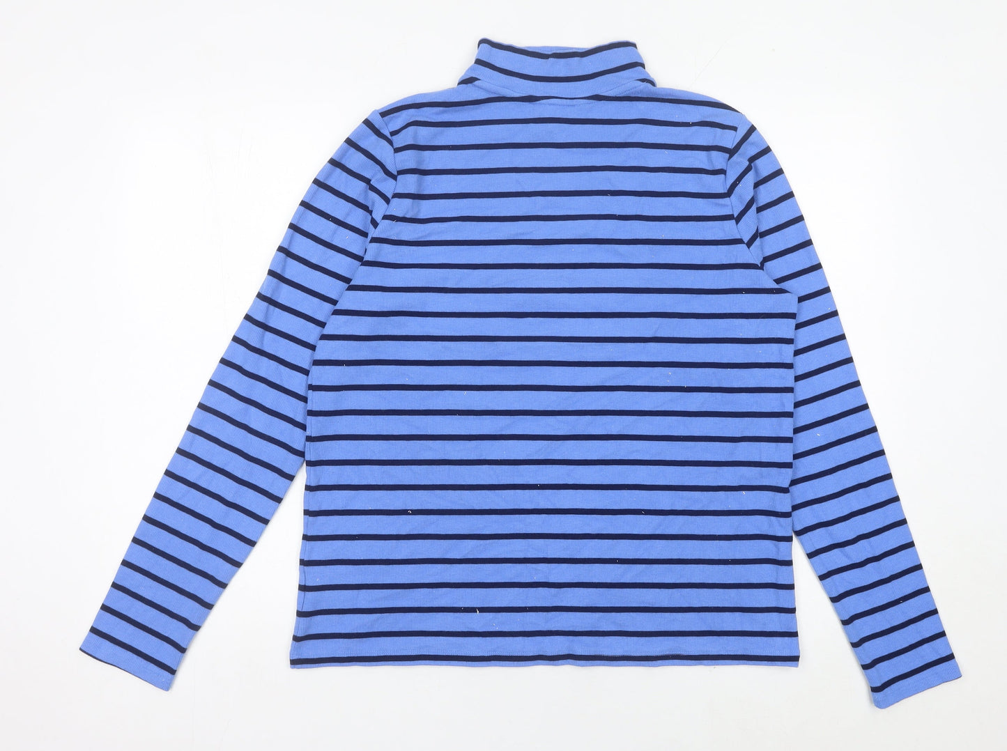 Lands' End Women Blue Striped Mock Neck Pullover Jumper Size L