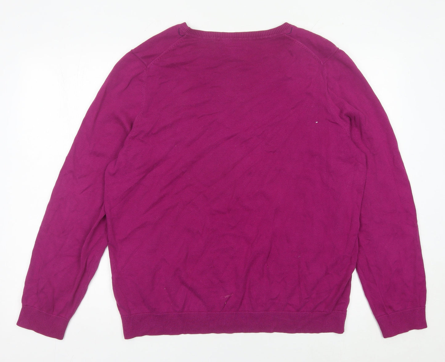 Tommy Hilfiger Men’s Purple Argyle Cotton Jumper 2XL V-Neck Knit