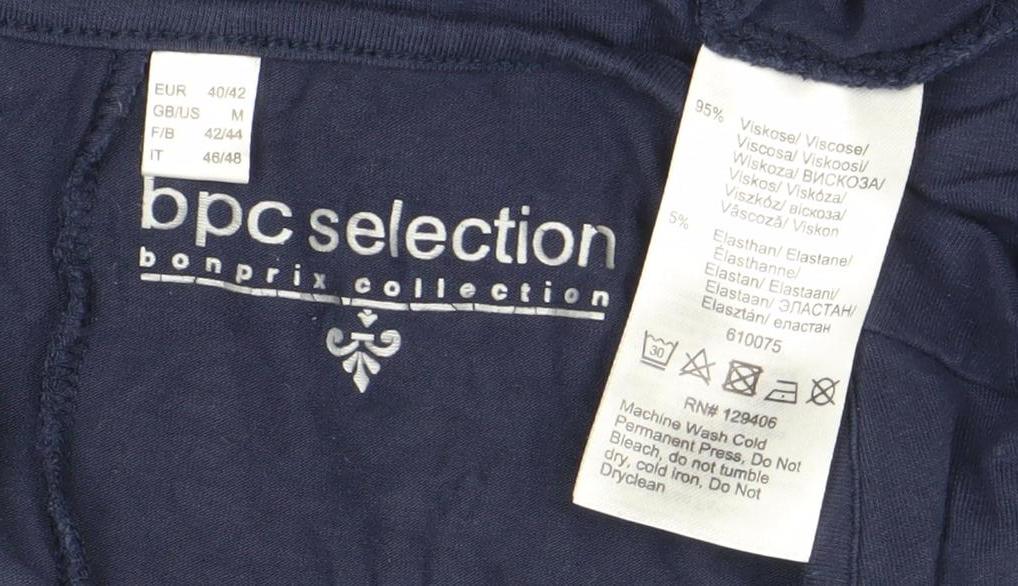 Brand and care label for bpc Selection Women’s Blue Long Sleeve Scoop Neck Tunic Blouse, size UK 12