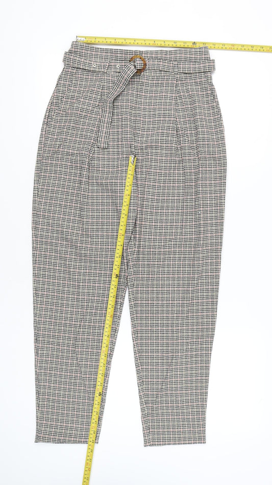 MNG Basics Women’s Multicoloured Check Paperbag Trousers Size 8