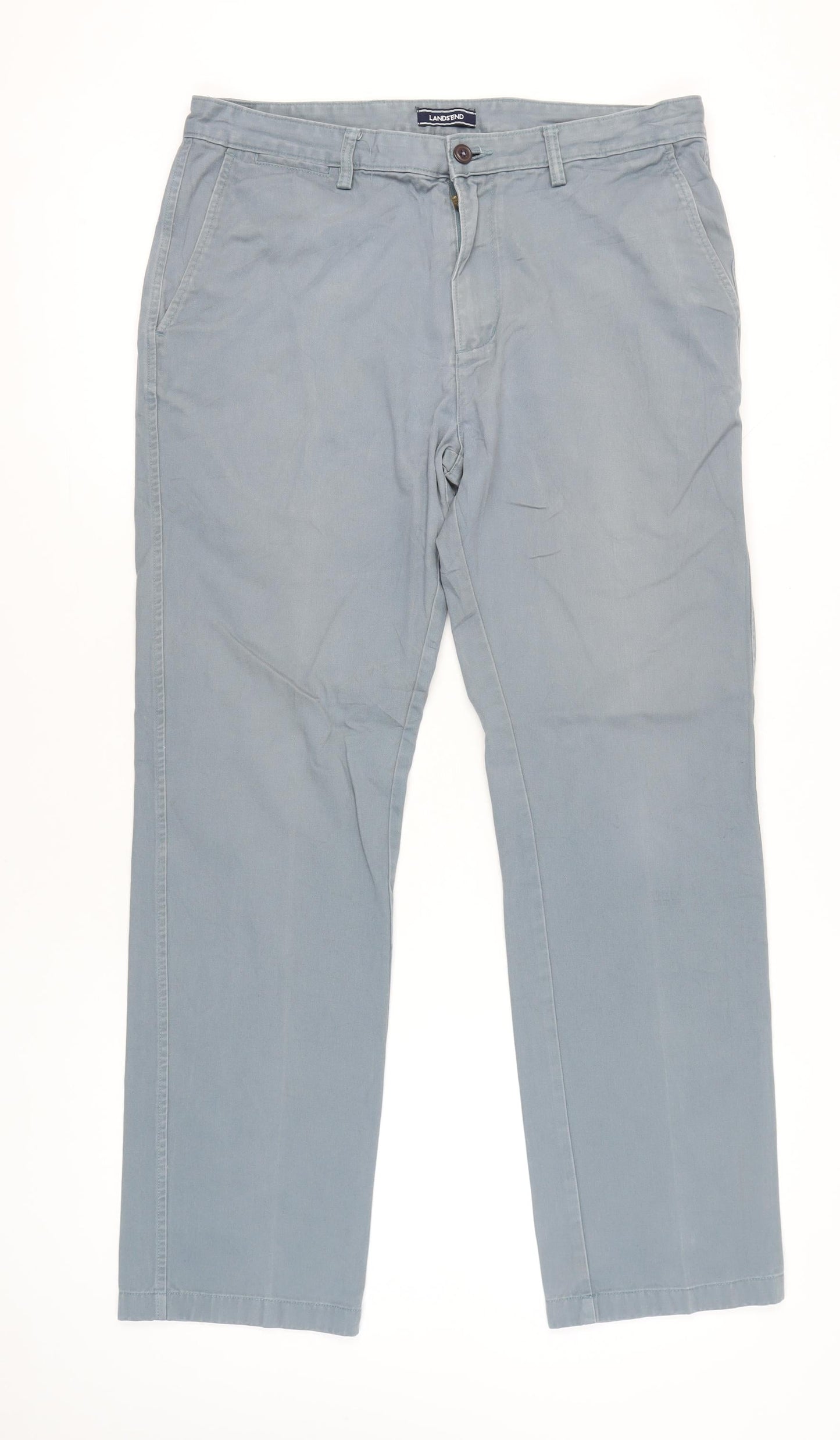 Lands' End Mens Blue Chino Trousers Straight Fit Size 35