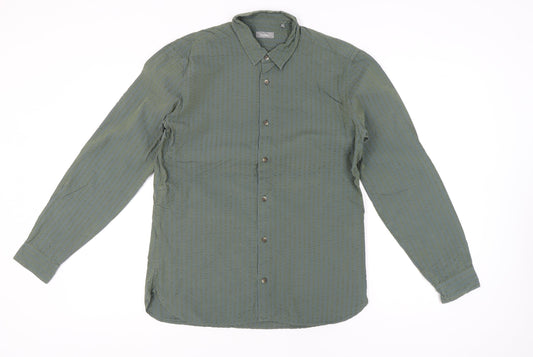 Jaeger Men’s Green Striped Cotton Shirt Medium Long Sleeve