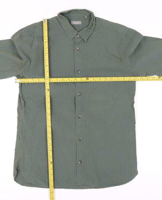 Jaeger Men’s Green Striped Cotton Shirt Medium Long Sleeve