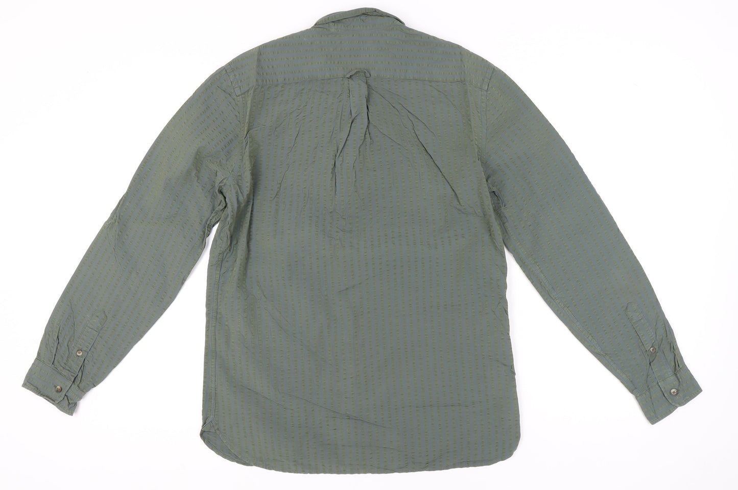 Jaeger Men’s Green Striped Cotton Shirt Medium Long Sleeve