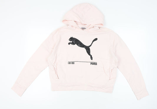 Puma Women Pink Pullover Hoodie Small Logo Graphic Sportswear
