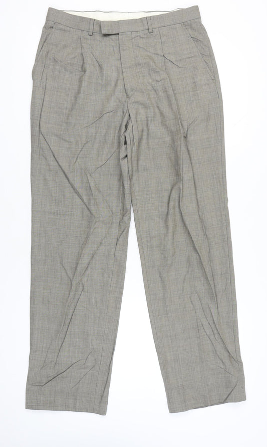 Jaeger Mens Grey Wool Pleated Dress Trousers 34R Formal Business