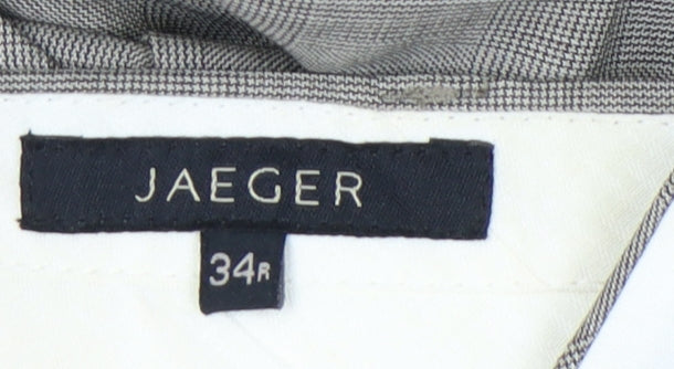 Jaeger Mens Grey Wool Pleated Dress Trousers 34R Formal Business