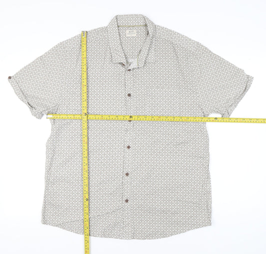 ACW85 Men’s Beige XL Geometric Cotton Short Sleeve Button-Up Shirt