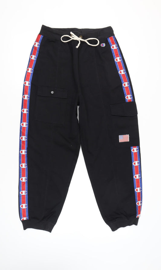 Champion Men’s Black Cargo Jogger Trousers Medium Logo Tape