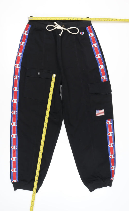 Champion Men’s Black Cargo Jogger Trousers Medium Logo Tape