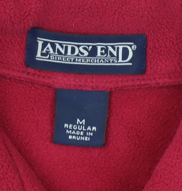 Lands' End Womens Red Fleece Button-Up Jacket Size M Regular