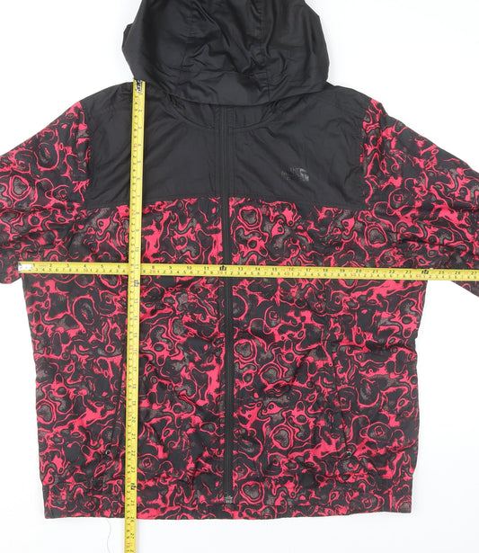 The North Face Womens XL Black Red Windbreaker Jacket Hooded Lightweight