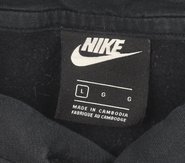 Nike Men’s Black Pullover Hoodie Size L Regular Fit Logo Sweatshirt