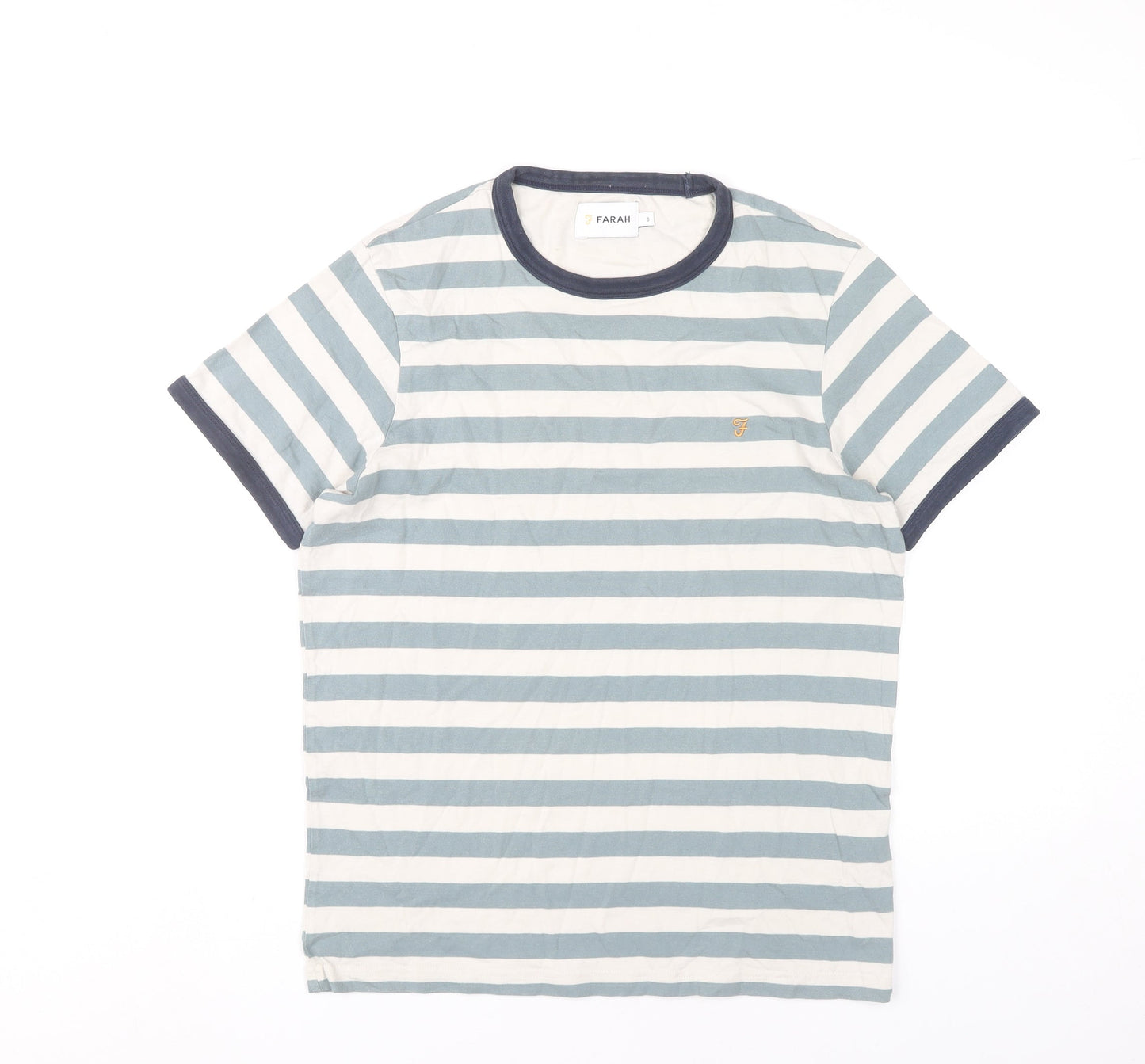 Farah Men’s Blue Striped Cotton Crew Neck T-Shirt Size S