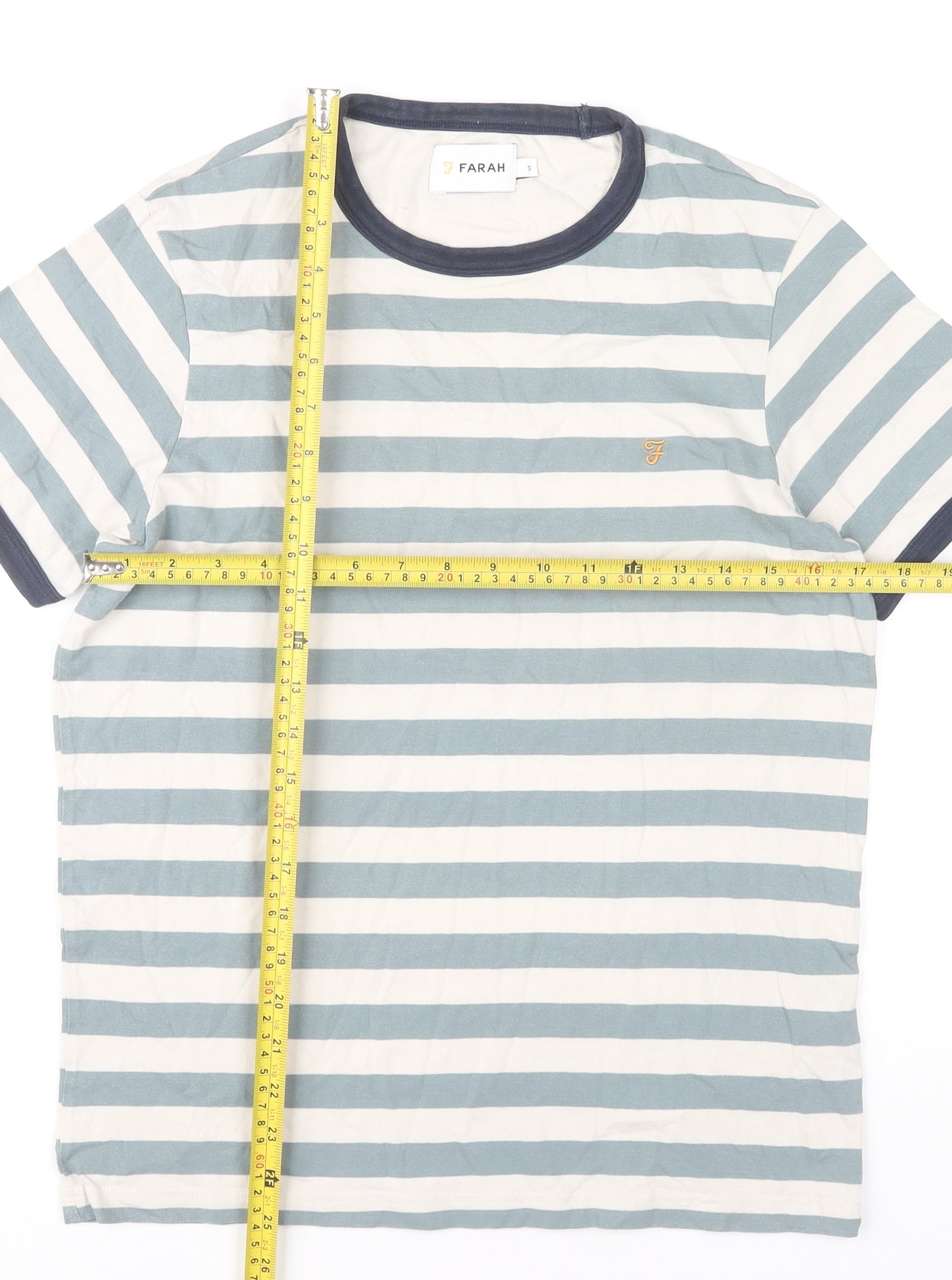 Farah Men’s Blue Striped Cotton Crew Neck T-Shirt Size S