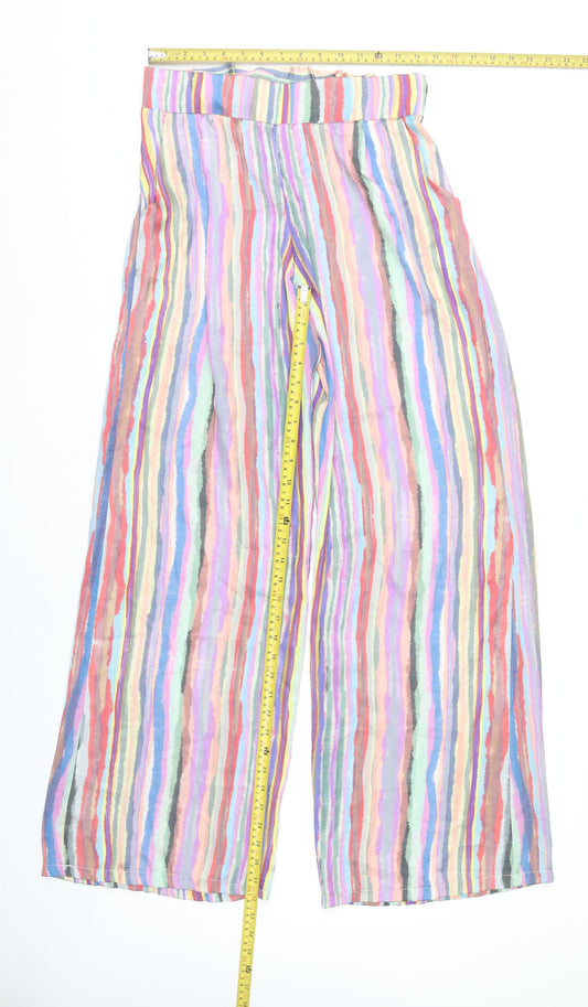 Briefly Womens Multicoloured Wide-Leg Striped Trousers Size M