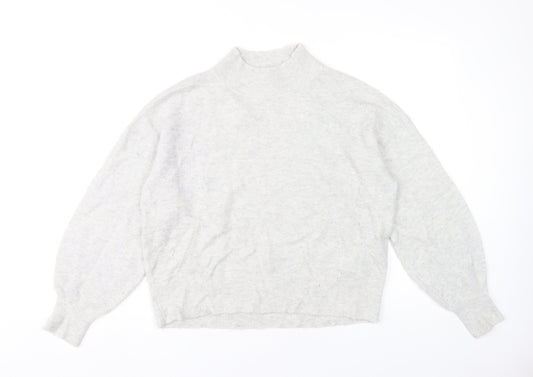 Fat Face Womens Grey Mock Neck Jumper Size 12 Wool Blend Pullover