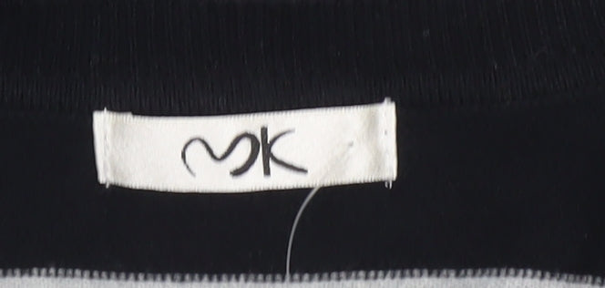 MK Women Black Grey Striped Pullover Jumper Size 12 Long Sleeve