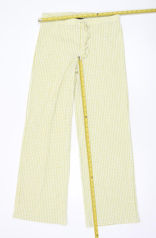 ASOS Women Green Check Wide Leg Trousers Size 12-14 Summer Casual