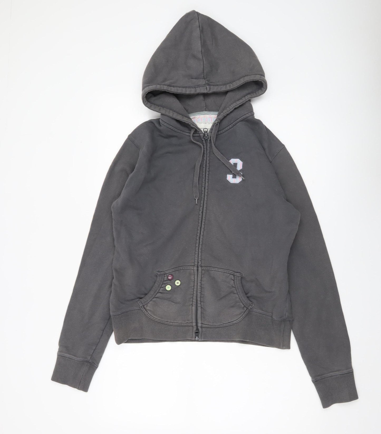 Joules Women’s Grey Full Zip Hoodie UK12 Cotton Logo Casual