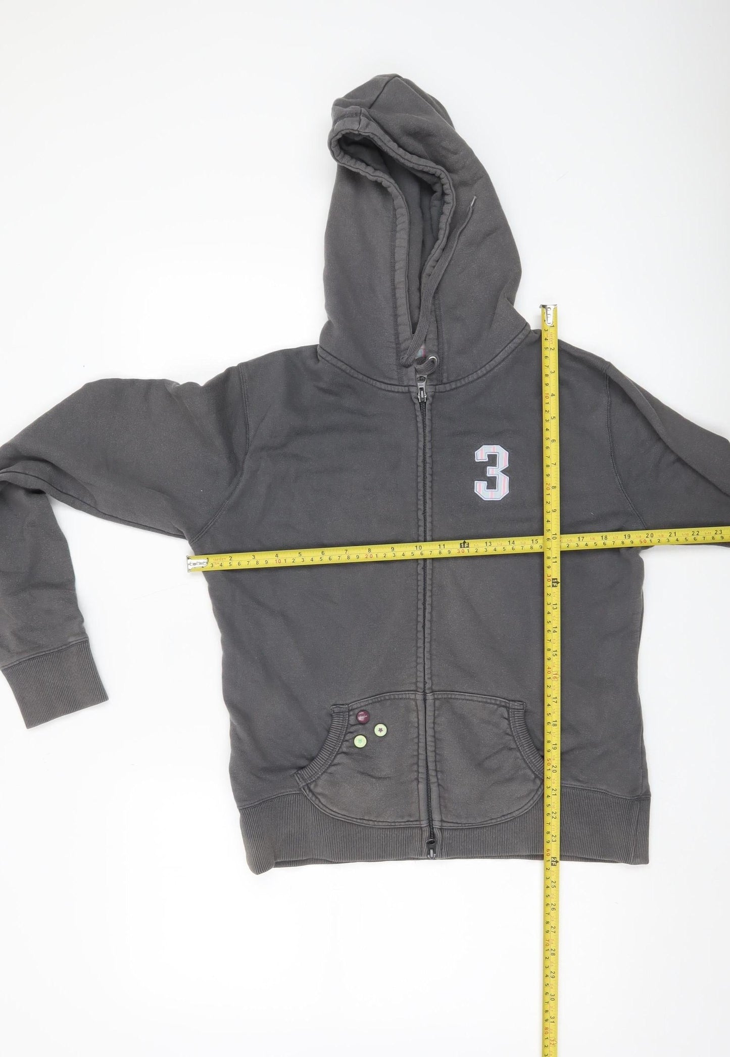 Joules Women’s Grey Full Zip Hoodie UK12 Cotton Logo Casual