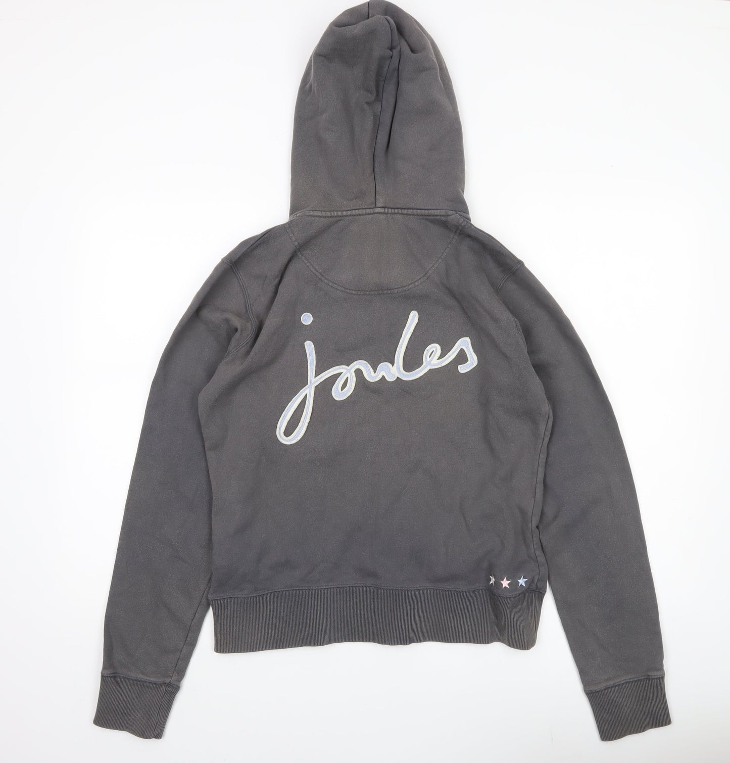 Joules Women’s Grey Full Zip Hoodie UK12 Cotton Logo Casual