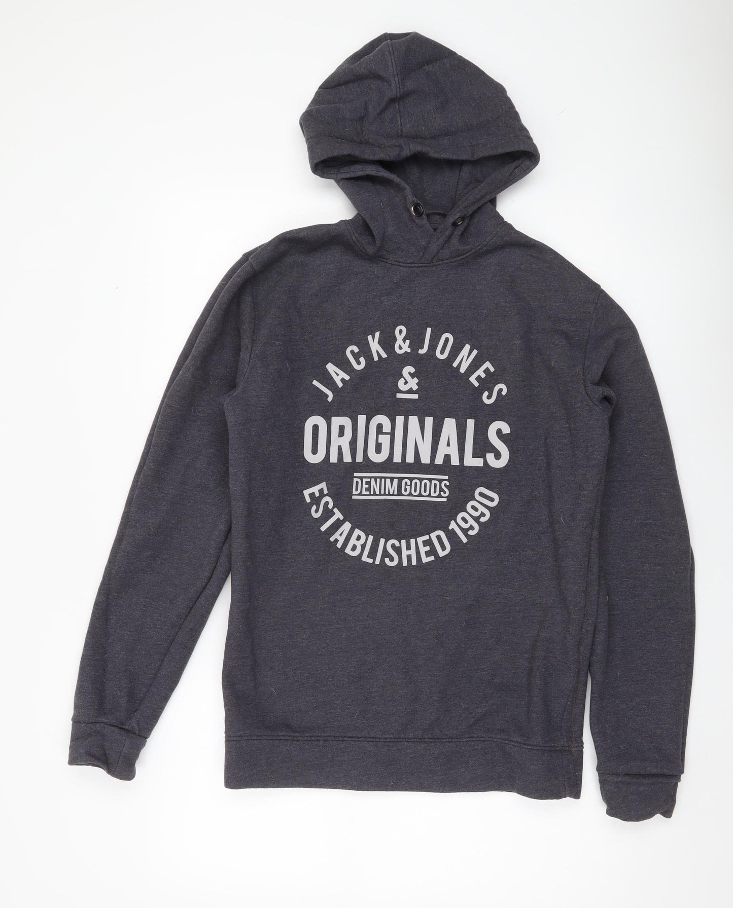 Jack & Jones Men’s Grey Pullover Hoodie L Logo Print Casual