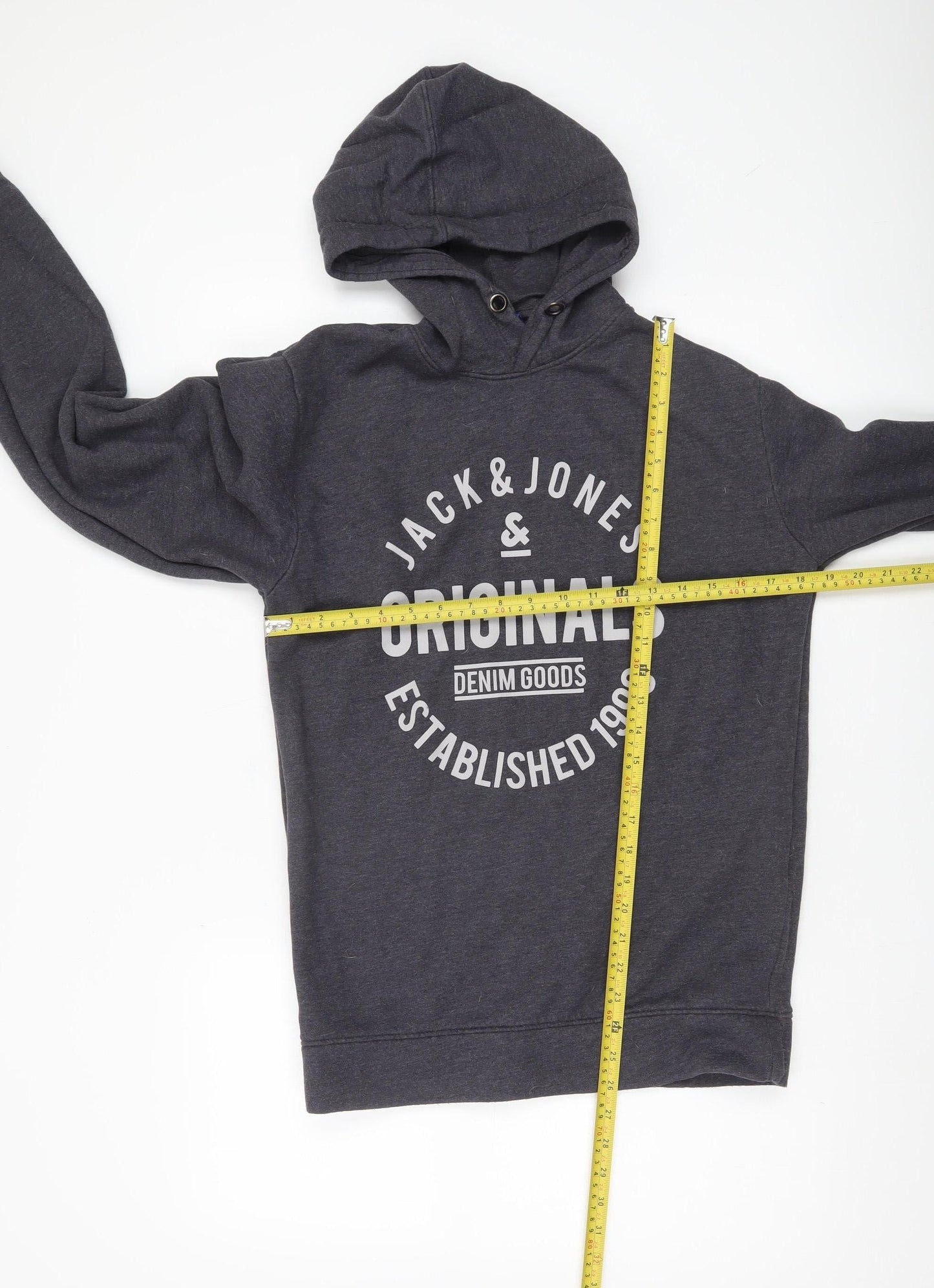 Jack & Jones Men’s Grey Pullover Hoodie L Logo Print Casual