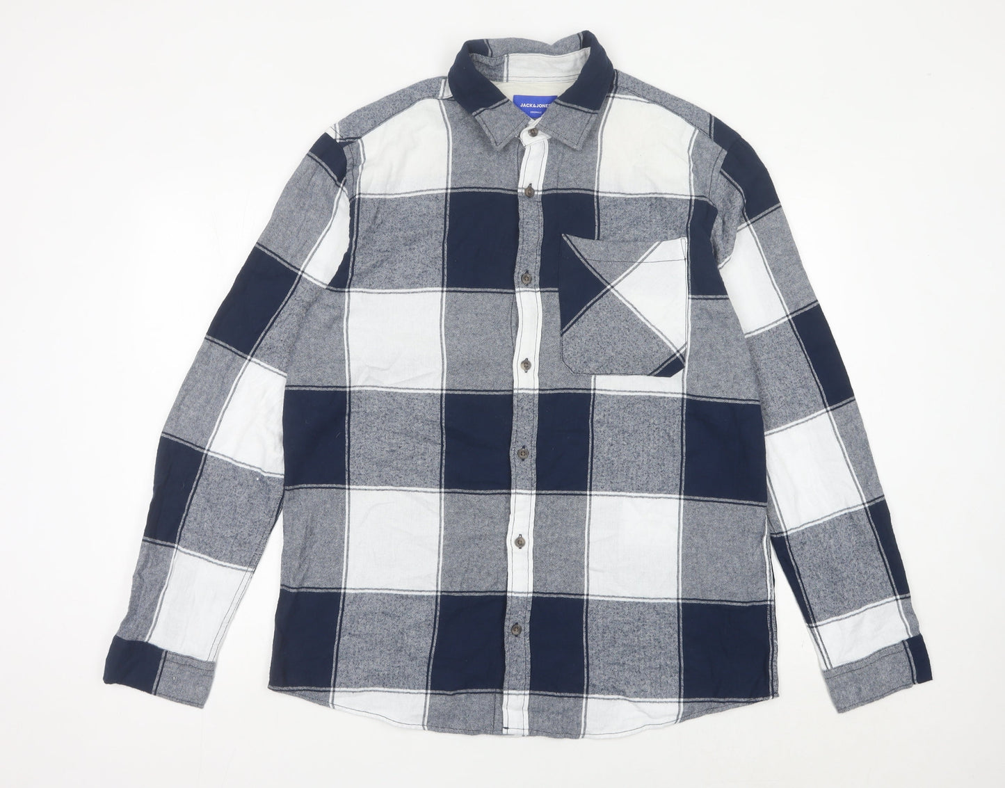Jack & Jones Men’s Blue Grey Check Cotton Flannel Shirt XL