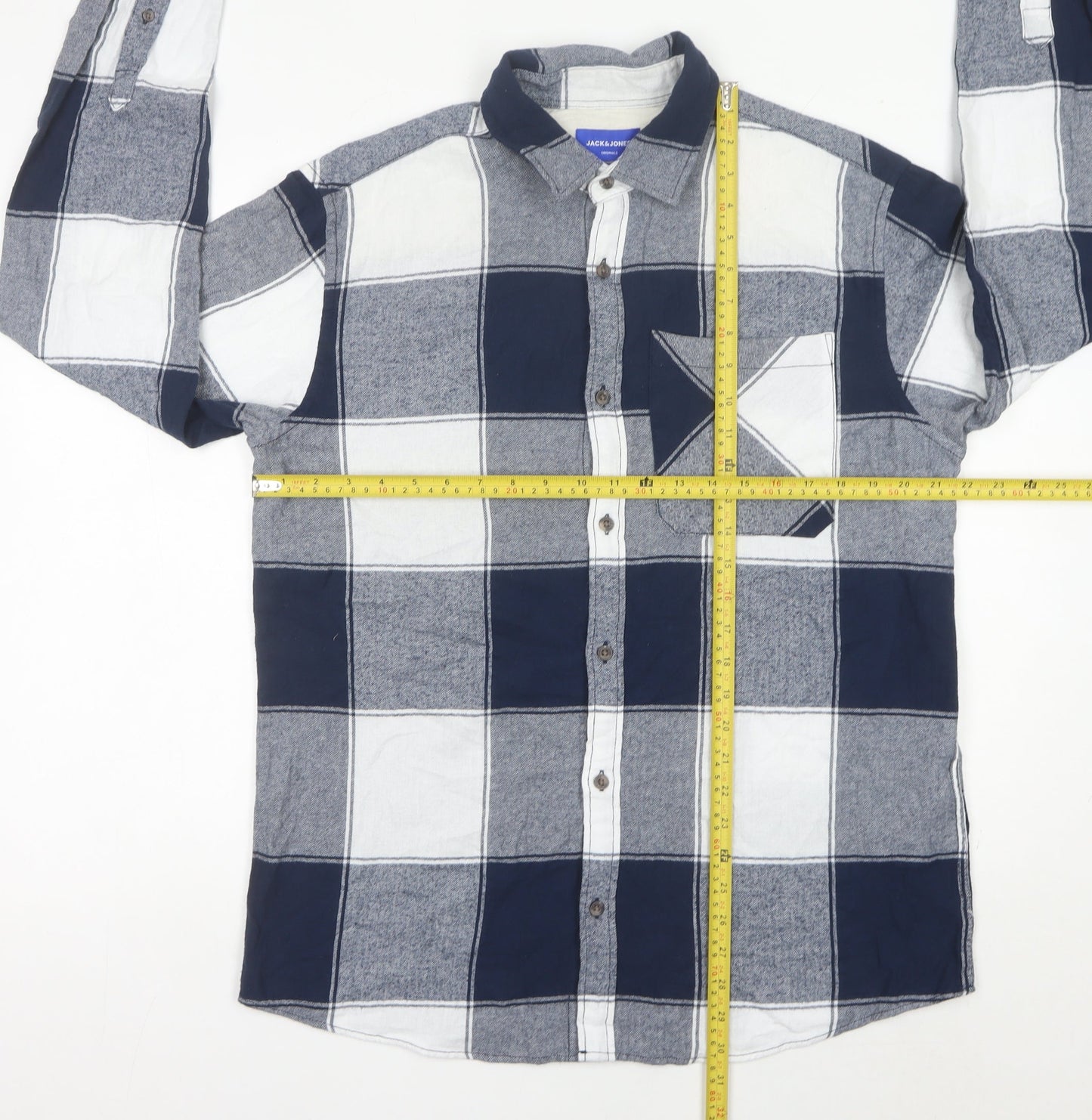 Jack & Jones Men’s Blue Grey Check Cotton Flannel Shirt XL