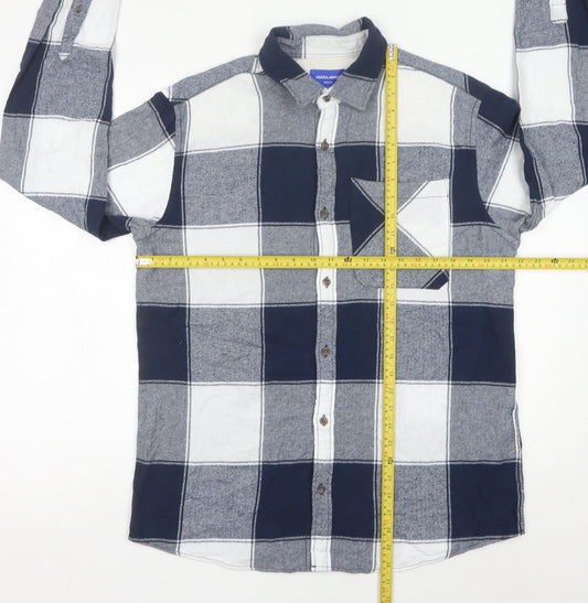 Jack & Jones Men’s Blue Grey Check Cotton Flannel Shirt XL