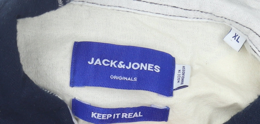 Jack & Jones Men’s Blue Grey Check Cotton Flannel Shirt XL