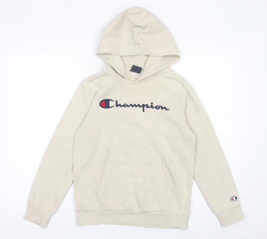 Champion Boys Beige Hoodie Pullover 11-12 Years Logo Cotton Blend