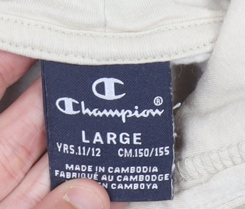 Champion Boys Beige Hoodie Pullover 11-12 Years Logo Cotton Blend