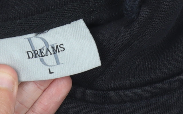 Dreams Mens Black Pullover Hoodie L Graphic Print Hooded Sweatshirt