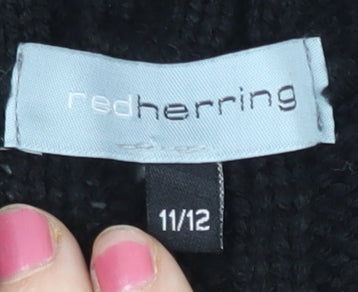 Brand and care label for Red Herring girls’ black shrug cardigan age 11-12 years knit jumper