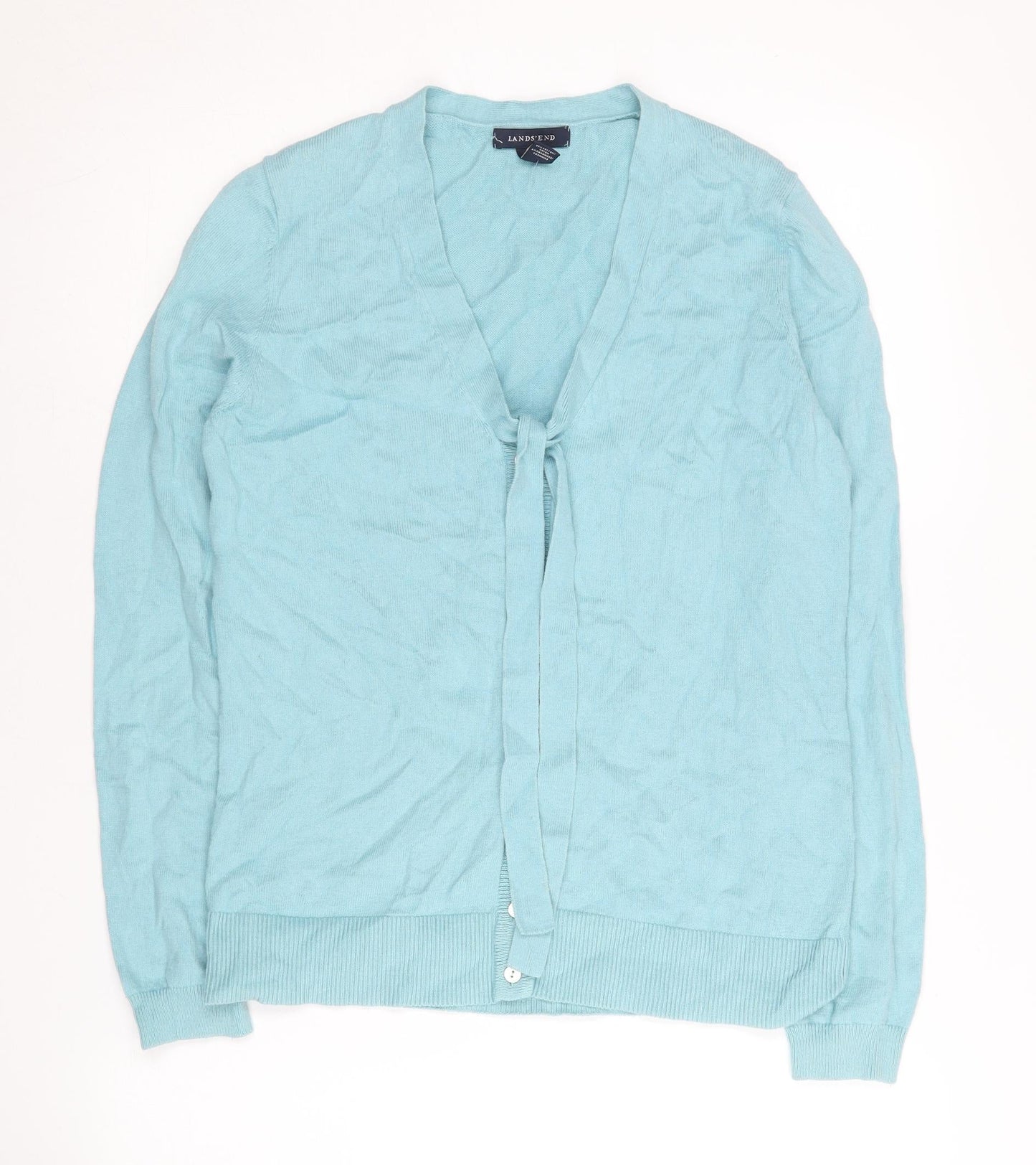 Lands' End Womens Blue M Cardigan V-Neck Cotton Cashmere Knit