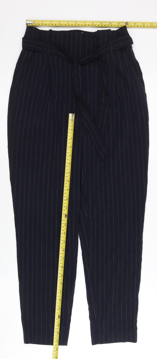 H&M Women’s Blue Striped Paperbag Tapered Trousers Size 6