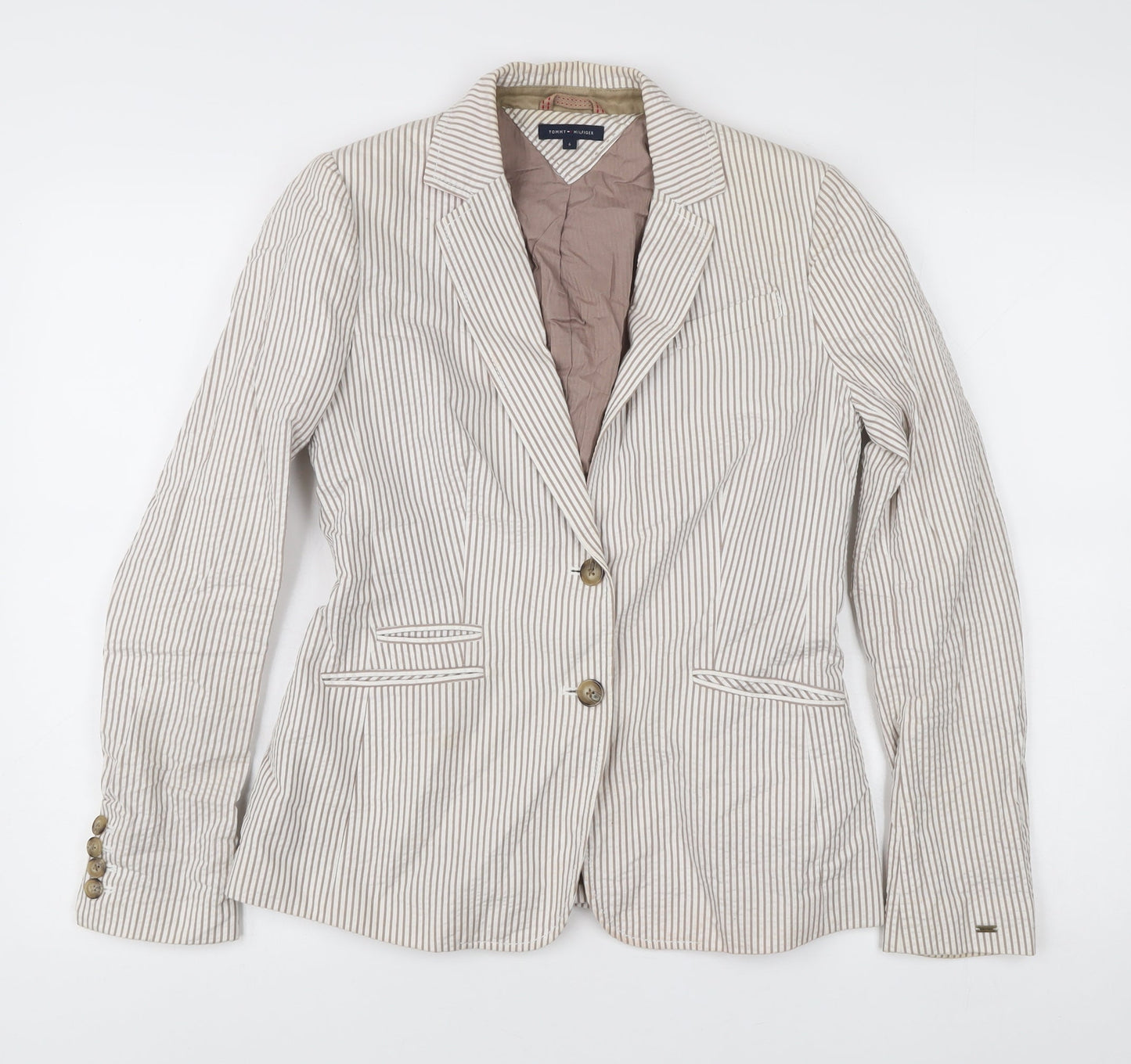 Tommy Hilfiger Women’s Beige Striped Linen Blazer Jacket Size 10