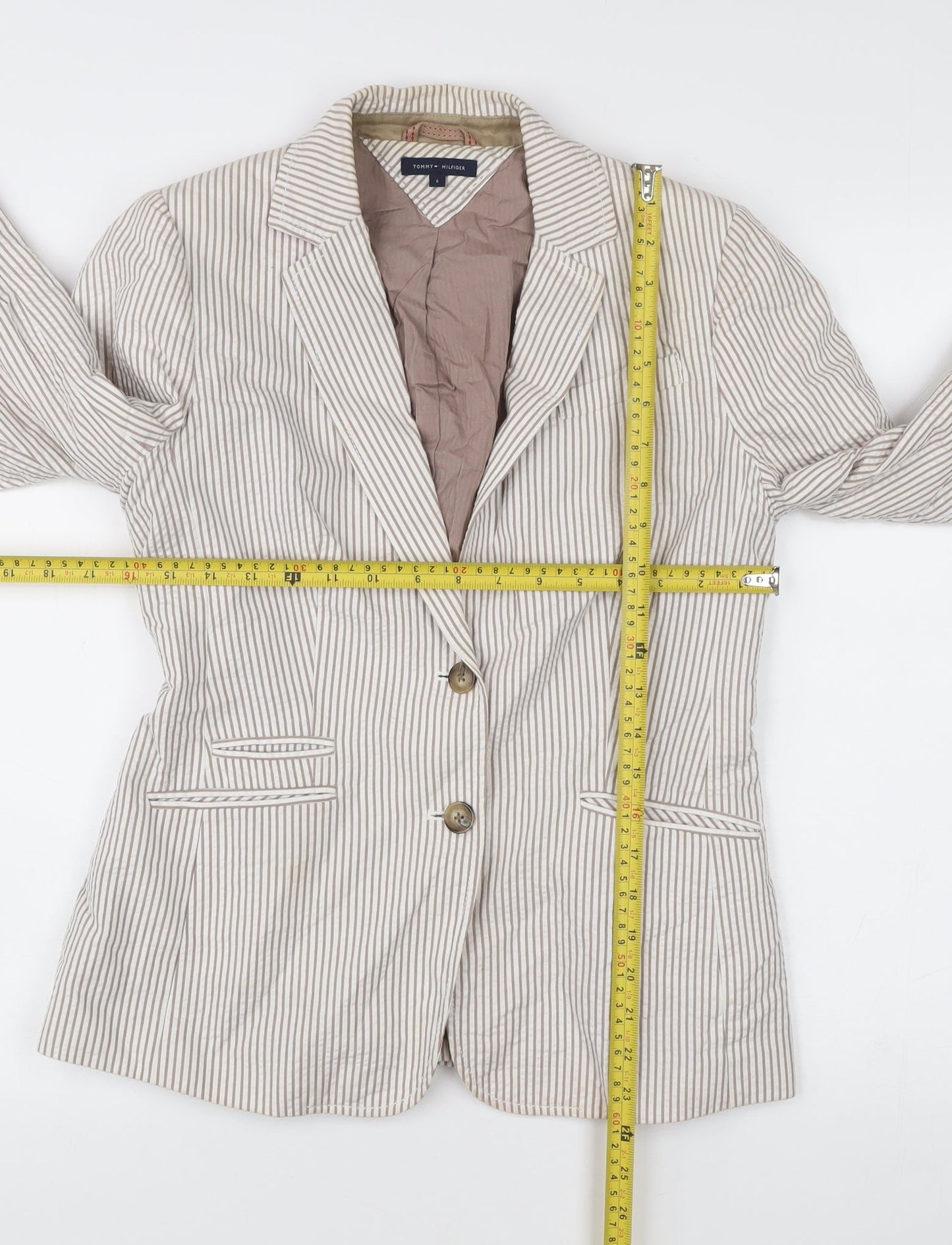 Tommy Hilfiger Women’s Beige Striped Linen Blazer Jacket Size 10
